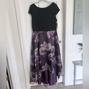 SLNY Purple and Black Floral High Low Occassion Dress Flowy